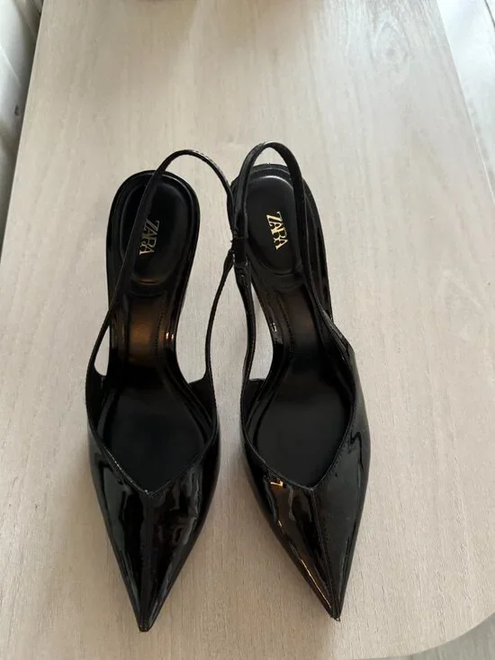 ZARA Black Patent Slingback Heels – Pointed Toe Stiletto Pumps - Picture 9 of 9